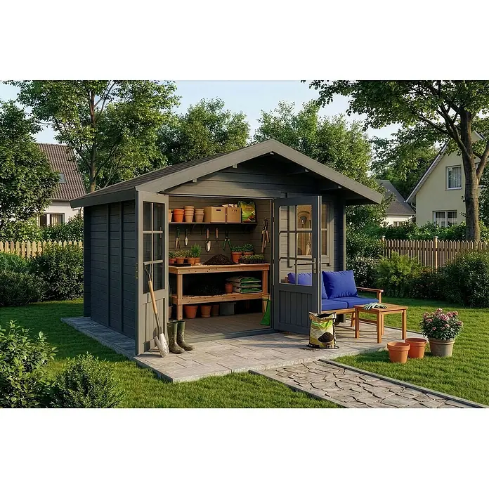 Alpholz Gartenhaus Palermo - Außenmaß inkl. Dachüberstand (B x T): 331 x 331 cm, Holz, Grau