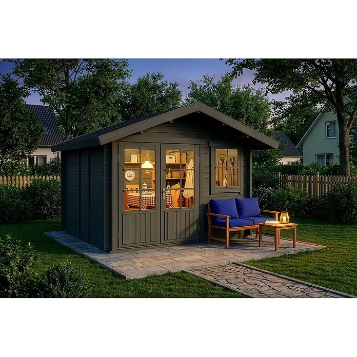 Alpholz Gartenhaus Palermo - Außenmaß inkl. Dachüberstand (B x T): 331 x 331 cm, Holz, Grau