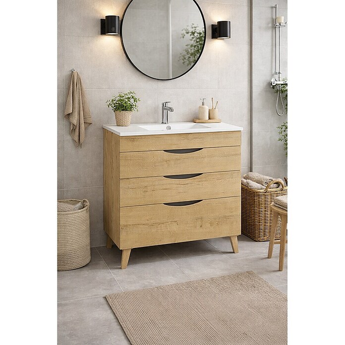 Mueble de lavabo Turia (L x An x Al: 45 x 80 x 85 cm, Nogal y negro) | BAUHAUS