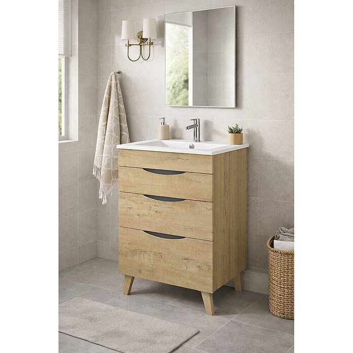 Mueble de lavabo Turia (L x An x Al: 45 x 60 x 85 cm, Nogal y negro) | BAUHAUS