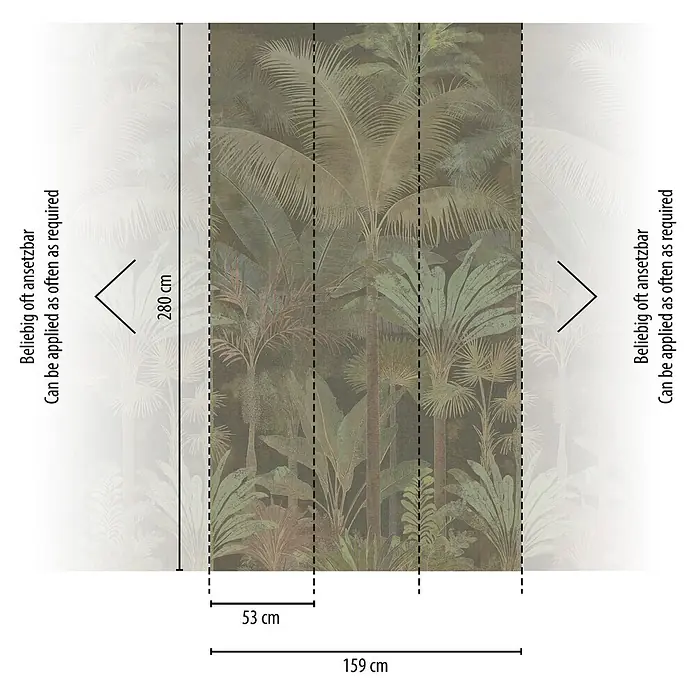 A.S. Création Cuba 2 Fototapete Palme I - B x H: 1,59 x 2,8 m, Vlies, Beige-Grün - Wiederholbare Dschungel-Palmen-Tapete, 280x53 cm Streifen, Gesamtbreite 159 cm.