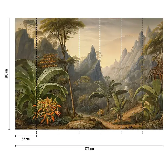 A.S. Création Cuba 2 Fototapete Natur - B x H: 3,71 x 2,8 m, Vlies - Tropische Dschungellandschaft Wandbild, in Paneele unterteilt, zur Wanddekoration.