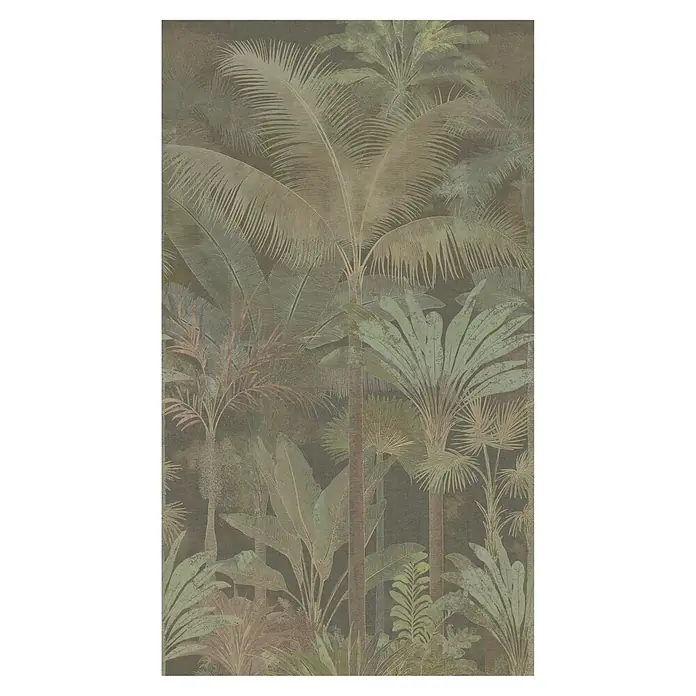 A.S. Création Cuba 2 Fototapete Palme I - B x H: 1,59 x 2,8 m, Vlies, Beige-Grün - Tapete mit gedämpftem Dschungelmuster, verschiedenen Palmblättern und großem Laub in erdigen Grün- und Brauntönen.