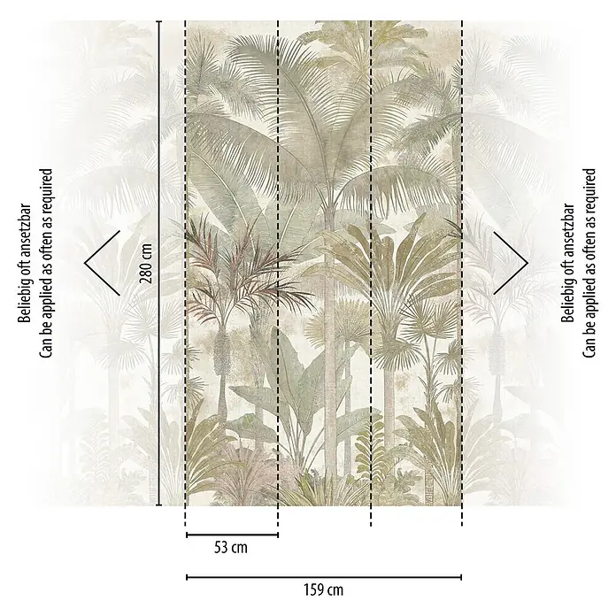 A.S. Création Cuba 2 Fototapete Palme I - B x H: 1,59 x 2,8 m, Vlies, Beige-Creme - Tropische Palmen-Tapete in gedämpften Farben, 280 cm hoch, 159 cm breit, aus 53 cm breiten Bahnen.