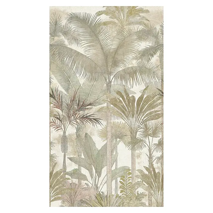 A.S. Création Cuba 2 Fototapete Palme I - B x H: 1,59 x 2,8 m, Vlies, Beige-Creme - Illustratives tropisches Dschungelmuster mit Palmwedeln und üppigem Laub in gedeckten Grün- und Beigetönen.