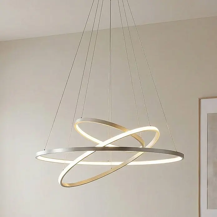 Lucande Pendelleuchte Ezana - L x B x H: 80 x 80 x 150 cm, alu / grau / zink, nickel