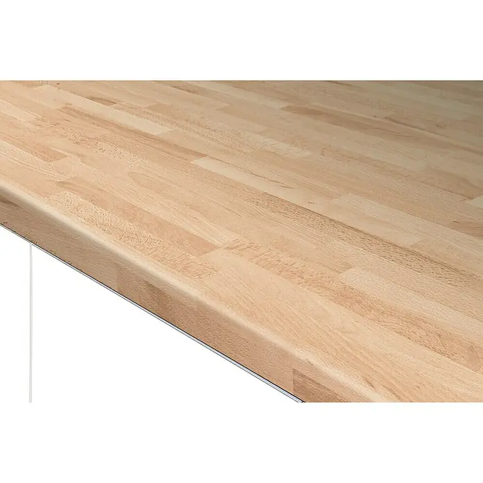 Resopal Basic Encimera de cocina al corte - Beech Board, Espesor: 3,8 cm, Ancho: 90 cm - Primer plano de una encimera de madera clara que muestra su veta natural y la calidad del acabado de la madera.
