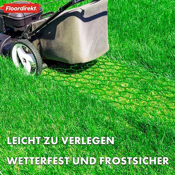 Floordirekt Rasengitterstein Grün - 4er Set - 50 x 50 cm - Paddockplatte - Grün, 50 x 50 x 3,8 cm, Kunststoff