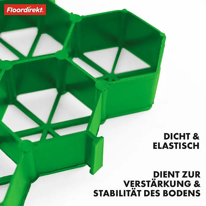 Floordirekt Rasengitterstein Grün - 4er Set - 50 x 50 cm - Paddockplatte - Grün, 50 x 50 x 3,8 cm, Kunststoff