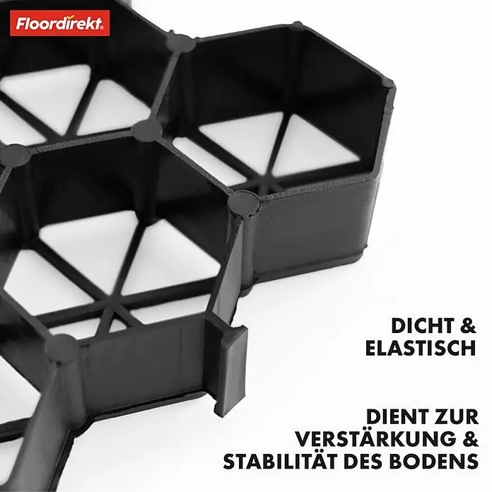 Floordirekt Rasengitterstein Schwarz - 50 x 50 cm - Paddockplatte - Schwarz, 50 x 50 x 3,8 cm, Kunststoff