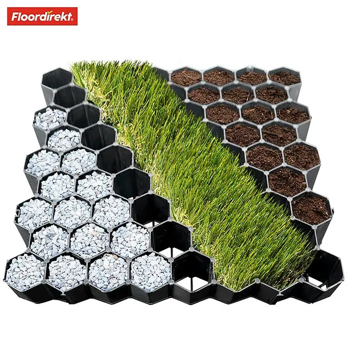 Floordirekt Rasengitterstein Schwarz - 50 x 50 cm - Paddockplatte - Schwarz, 50 x 50 x 3,8 cm, Kunststoff