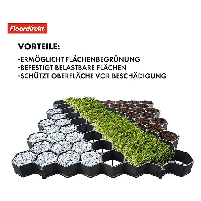 Floordirekt Rasengitterstein Schwarz - 50 x 50 cm - Paddockplatte - Schwarz, 50 x 50 x 3,8 cm, Kunststoff