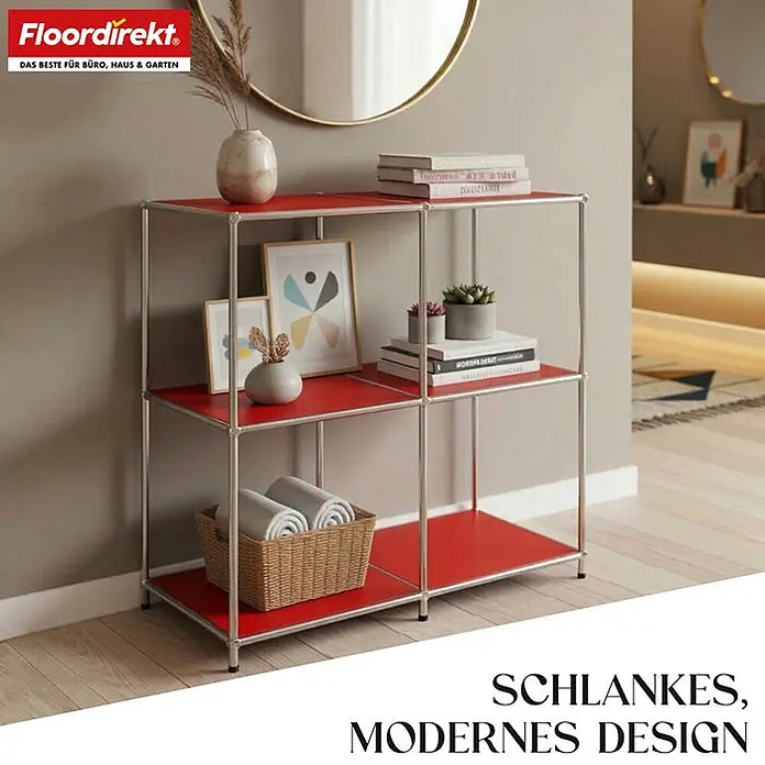 Floordirekt Metallregal Concept Epure MK-027 - 78 x 40 x 82 cm Rot - H x B x T: 82 x 78 x 40 cm, Anzahl Böden: 3 Stk., Schrauben, Rot