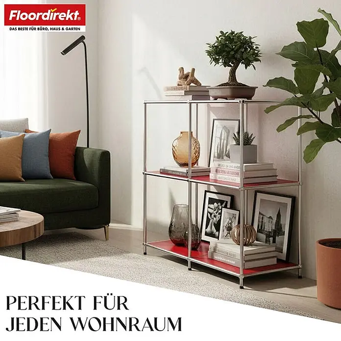 Floordirekt Metallregal Concept Epure MK-027 - 78 x 40 x 82 cm Rot - H x B x T: 82 x 78 x 40 cm, Anzahl Böden: 3 Stk., Schrauben, Rot