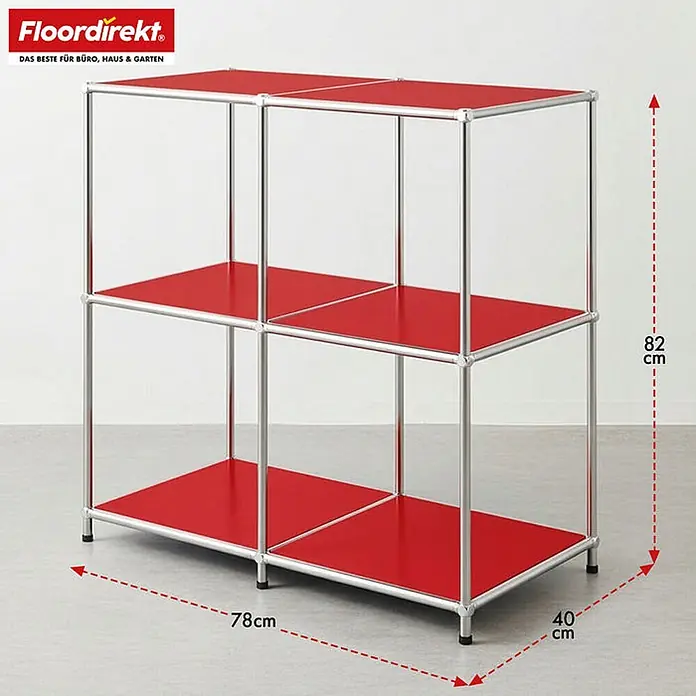 Floordirekt Metallregal Concept Epure MK-027 - 78 x 40 x 82 cm Rot - H x B x T: 82 x 78 x 40 cm, Anzahl Böden: 3 Stk., Schrauben, Rot