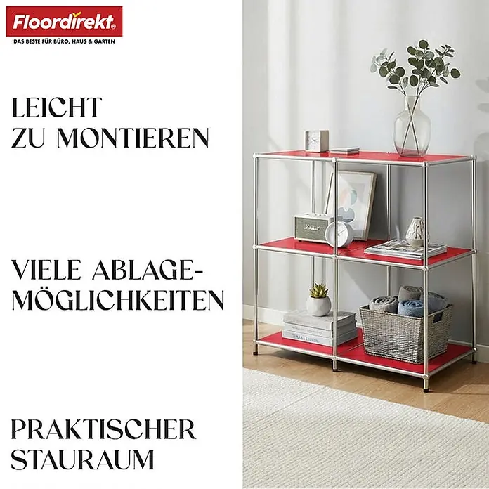 Floordirekt Metallregal Concept Epure MK-027 - 78 x 40 x 82 cm Rot - H x B x T: 82 x 78 x 40 cm, Anzahl Böden: 3 Stk., Schrauben, Rot