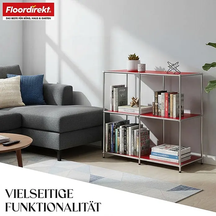 Floordirekt Metallregal Concept Epure MK-027 - 78 x 40 x 82 cm Rot - H x B x T: 82 x 78 x 40 cm, Anzahl Böden: 3 Stk., Schrauben, Rot