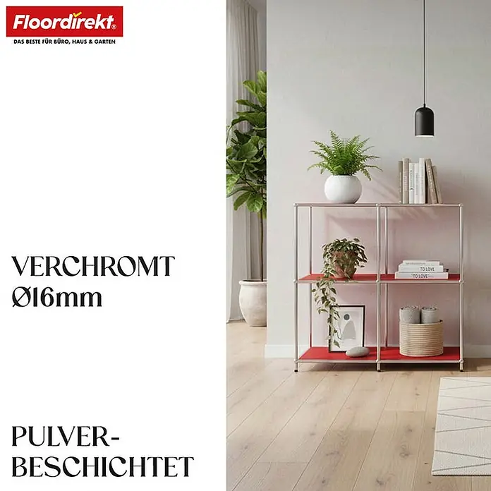 Floordirekt Metallregal Concept Epure MK-027 - 78 x 40 x 82 cm Rot - H x B x T: 82 x 78 x 40 cm, Anzahl Böden: 3 Stk., Schrauben, Rot