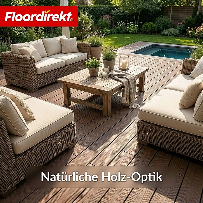 Floordirekt Terrassenfliese Crown - 2 m² Komplettset - 14,6 cm x 220 cm x 22 mm, Braun