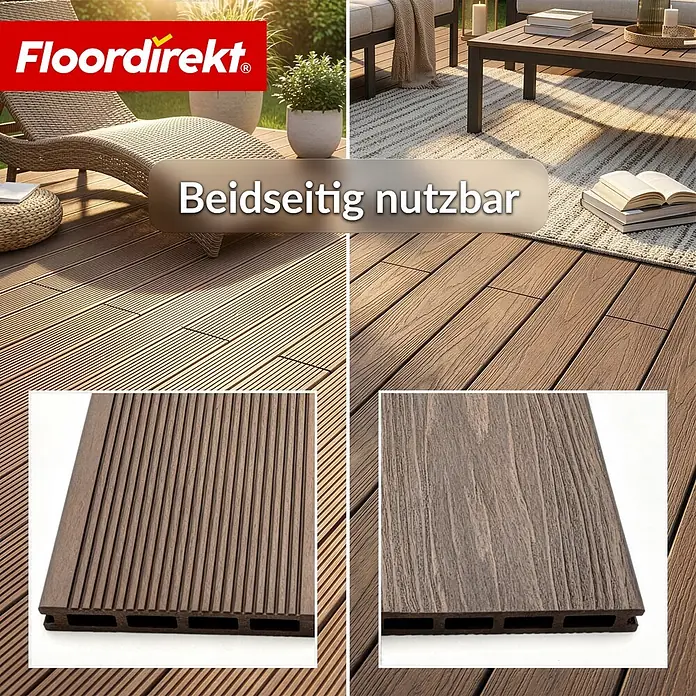 Floordirekt Terrassenfliese Crown - 2 m² Komplettset - 14,6 cm x 220 cm x 22 mm, Braun