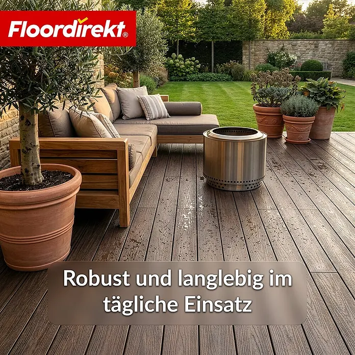 Floordirekt Terrassenfliese Crown - 2 m² Komplettset - 14,6 cm x 220 cm x 22 mm, Braun