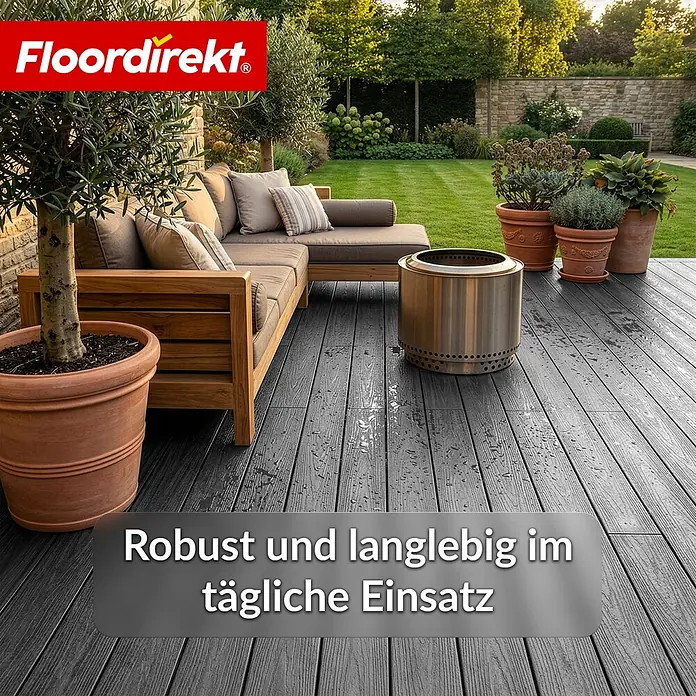 Floordirekt Terrassenfliese Crown - 2 m² Komplettset - 14,6 cm x 220 cm x 22 mm, Grau