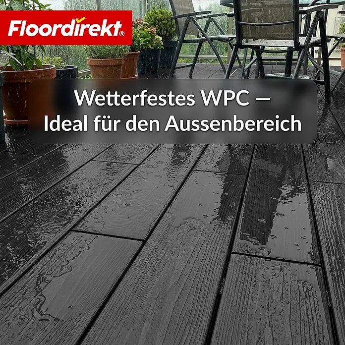 Floordirekt Terrassenfliese Crown - 2 m² Komplettset - 14,6 cm x 220 cm x 22 mm, Schwarz