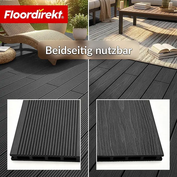 Floordirekt Terrassenfliese Crown - 2 m² Komplettset - 14,6 cm x 220 cm x 22 mm, Schwarz