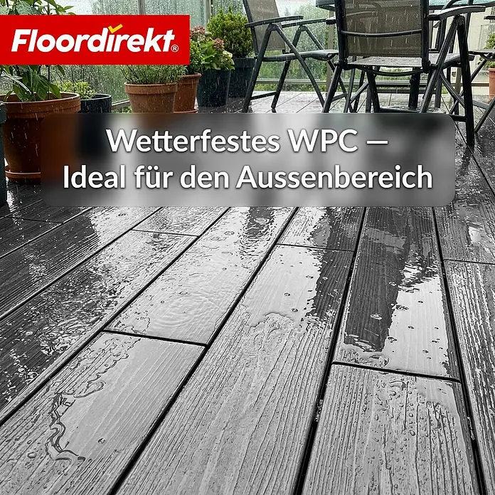 Floordirekt Terrassenfliese Crown - 2 m² Komplettset - 14,6 cm x 220 cm x 22 mm, Grau