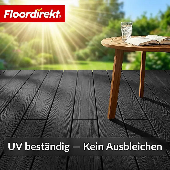 Floordirekt Terrassenfliese Crown - 2 m² Komplettset - 14,6 cm x 220 cm x 22 mm, Schwarz