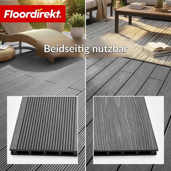 Floordirekt Terrassenfliese Crown - 2 m² Komplettset - 14,6 cm x 220 cm x 22 mm, Grau