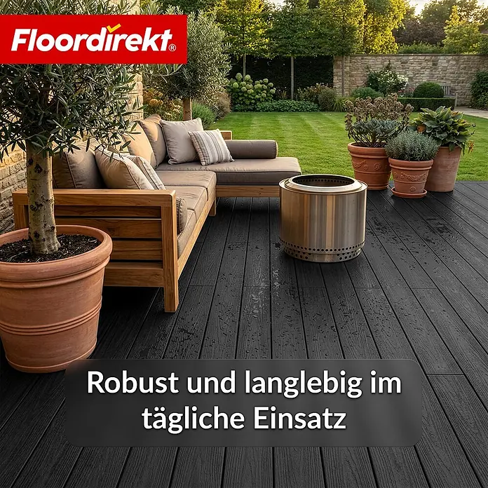Floordirekt Terrassenfliese Crown - 2 m² Komplettset - 14,6 cm x 220 cm x 22 mm, Schwarz