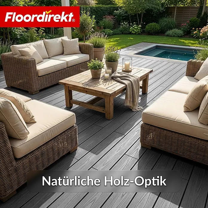 Floordirekt Terrassenfliese Crown - 2 m² Komplettset - 14,6 cm x 220 cm x 22 mm, Grau