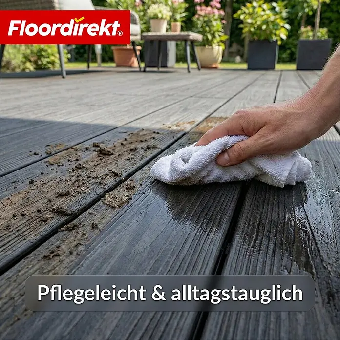 Floordirekt Terrassenfliese Crown - 2 m² Komplettset - 14,6 cm x 220 cm x 22 mm, Schwarz