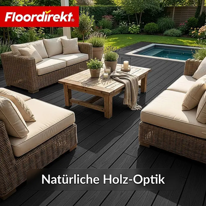 Floordirekt Terrassenfliese Crown - 2 m² Komplettset - 14,6 cm x 220 cm x 22 mm, Schwarz