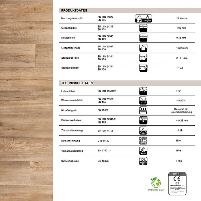 Floordirekt CV-Boden Meterware CV-Belag Atlantic - Silk Oak 973M - 100 x 500 cm - 