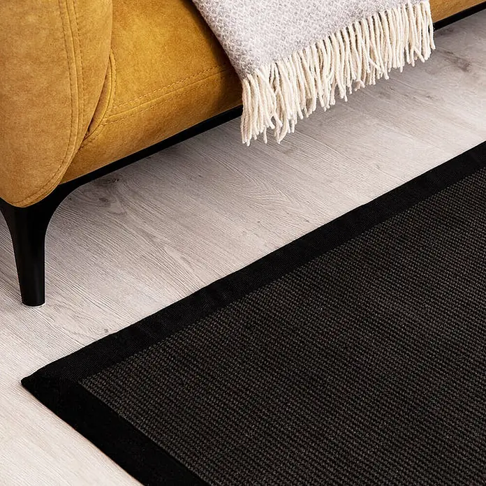 Floordirekt Kurzflorteppich aus Sisalfaser - mit Bordüre - Schwarz, 290 x 200 cm, Sisal