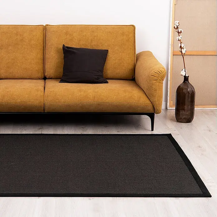 Floordirekt Kurzflorteppich aus Sisalfaser - mit Bordüre - Schwarz, 290 x 200 cm, Sisal