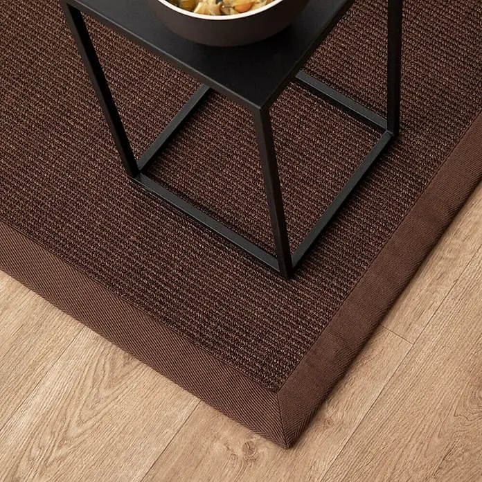Floordirekt Kurzflorteppich aus Sisalfaser - mit Bordüre - Dunkelbraun, 290 x 200 cm, Sisal