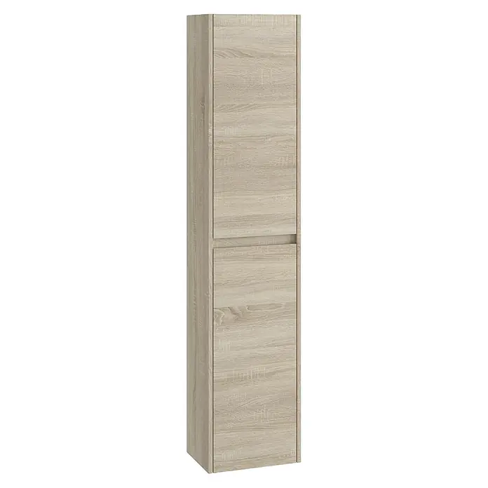 Armario colgante de baño Ten - L x An x Al: 25 x 35 x 160 cm, Roble bardolino - Zapatero de aspecto madera clara con dos compartimentos.