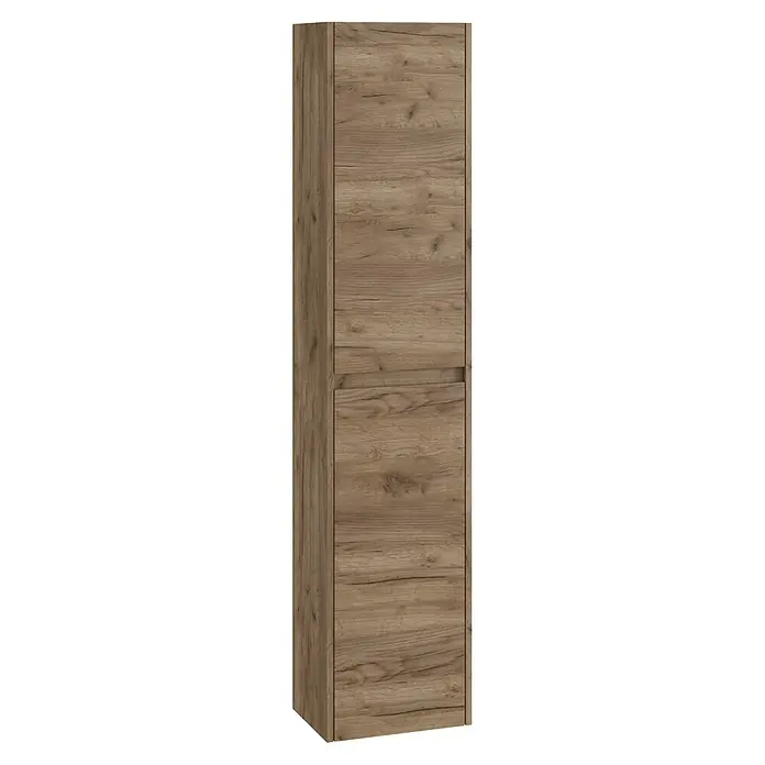 Armario colgante de baño Ten - L x An x Al: 25 x 35 x 160 cm, Tabaco - Armario efecto madera clara con paneles verticales y horizontales.