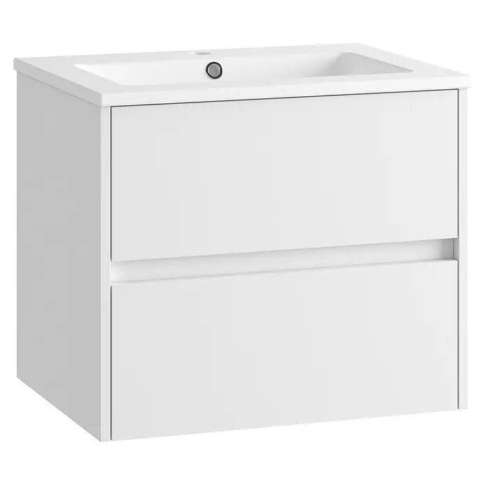 Mueble bajo de lavabo Ten - An x Pr x Al: 60 x 45 x 60 cm, Blanco - Mueble de baño blanco con dos cajones y lavabo integrado con desagüe cromado.