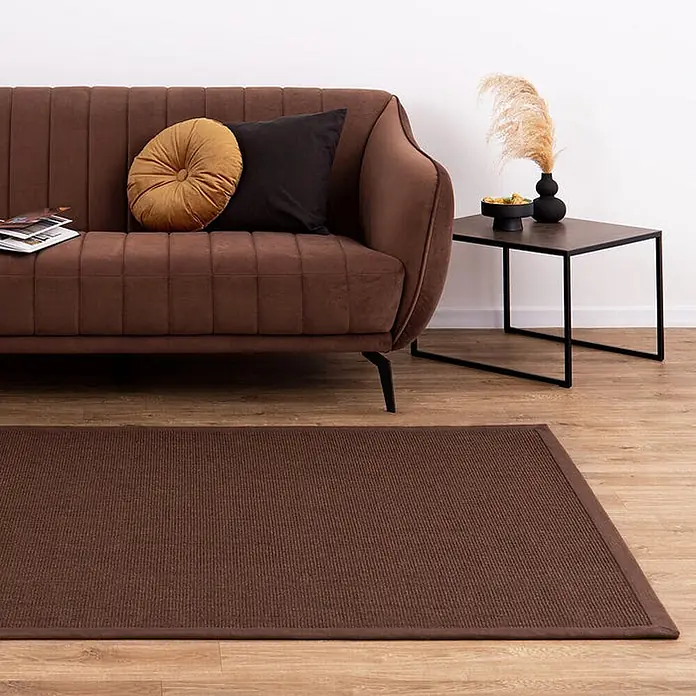 Floordirekt Kurzflorteppich aus Sisalfaser - mit Bordüre - Dunkelbraun, 290 x 200 cm, Sisal