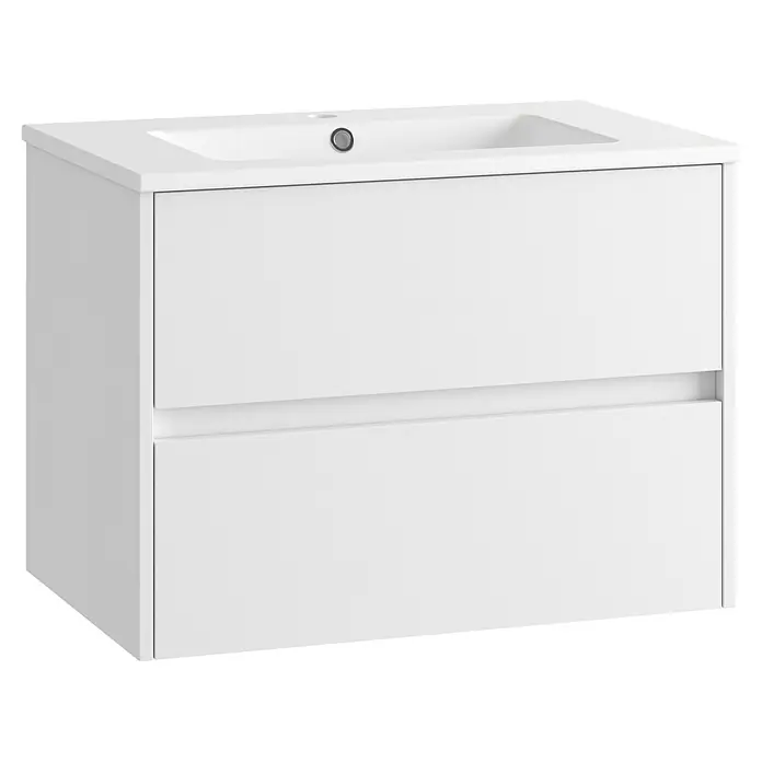 Mueble bajo de lavabo Ten - An x Pr x Al: 70 x 45 x 60 cm, Blanco - Mueble de baño blanco con lavabo integrado y dos cajones.