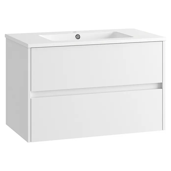 Mueble bajo de lavabo Ten - An x Pr x Al: 80 x 45 x 60 cm, Blanco - Mueble de baño blanco con lavabo integrado y dos cajones.