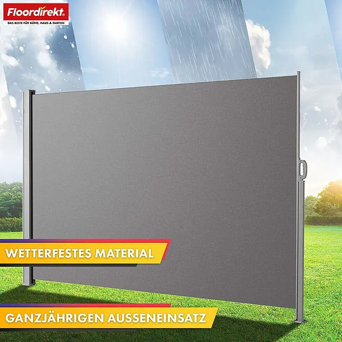 Floordirekt Klemmmarkise Alu-Seitenmarkise - Sicht- & Sonnenschutz - Hellgrau - 160 x 350 cm - Breite: 350 cm
