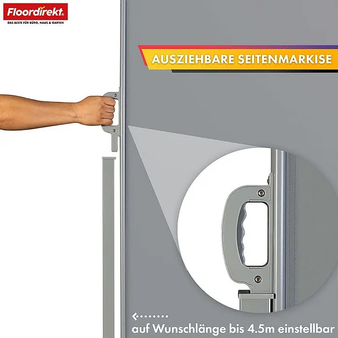 Floordirekt Klemmmarkise Alu-Seitenmarkise - Sicht- & Sonnenschutz - Hellgrau - 160 x 350 cm - Breite: 350 cm