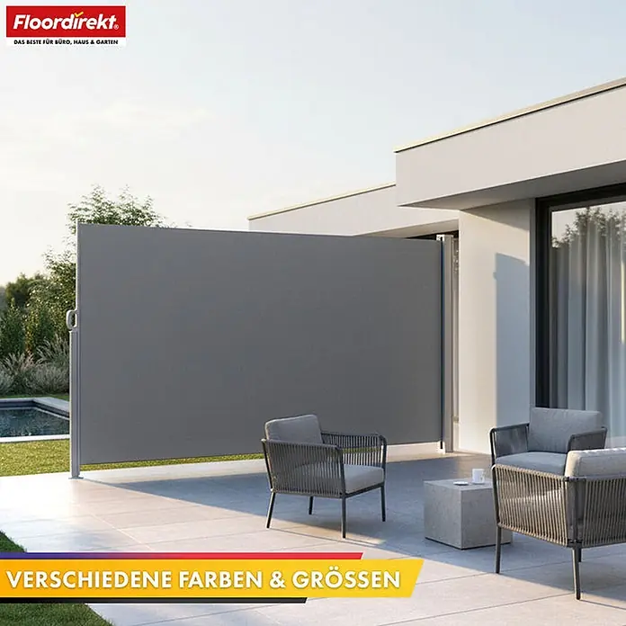 Floordirekt Klemmmarkise Alu-Seitenmarkise - Sicht- & Sonnenschutz - Hellgrau - 200 x 300 cm - Breite: 300 cm