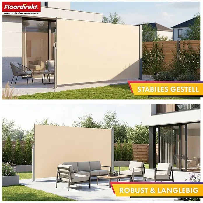 Floordirekt Klemmmarkise Alu-Seitenmarkise - Sicht- & Sonnenschutz - Beige - 140 x 300 cm - 