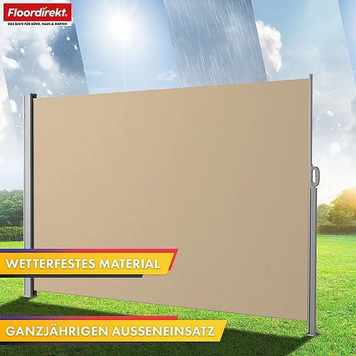 Floordirekt Klemmmarkise Alu-Seitenmarkise - Sicht- & Sonnenschutz - Beige - 140 x 300 cm - 